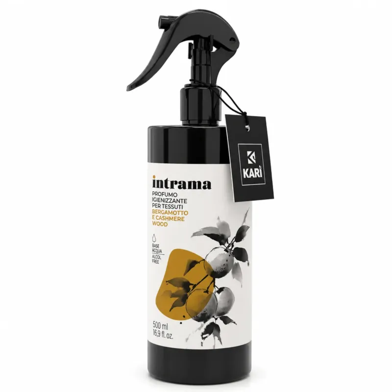 Profumo Igienizzante per Ambienti, Tessuti e Tendaggi Intrama Bergamotto e Cashmere Wood 500 ml - Karì Prezzo Ridotto