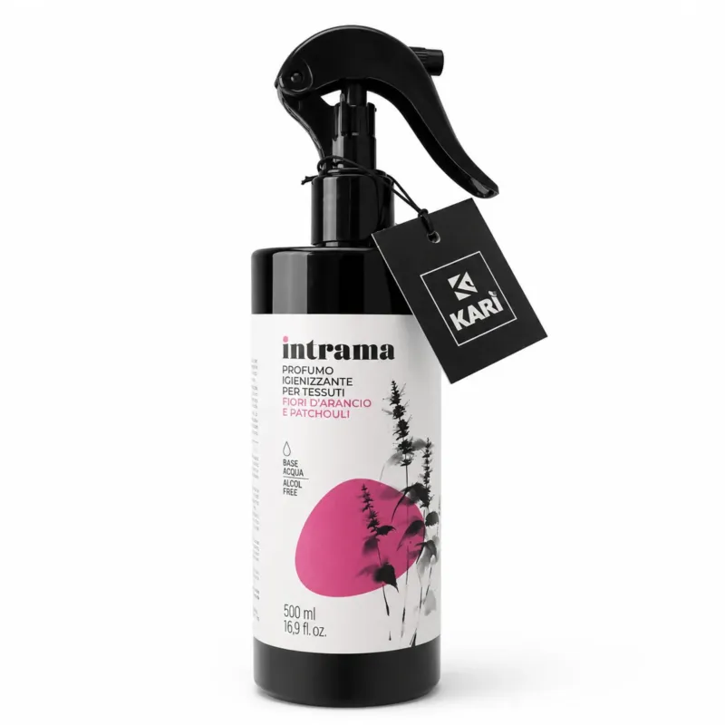 Profumo Igienizzante per Ambienti, Tessuti e Tendaggi Intrama Fiori d‘Arancio e Patchouli 500 ml - Karì Più Venduto