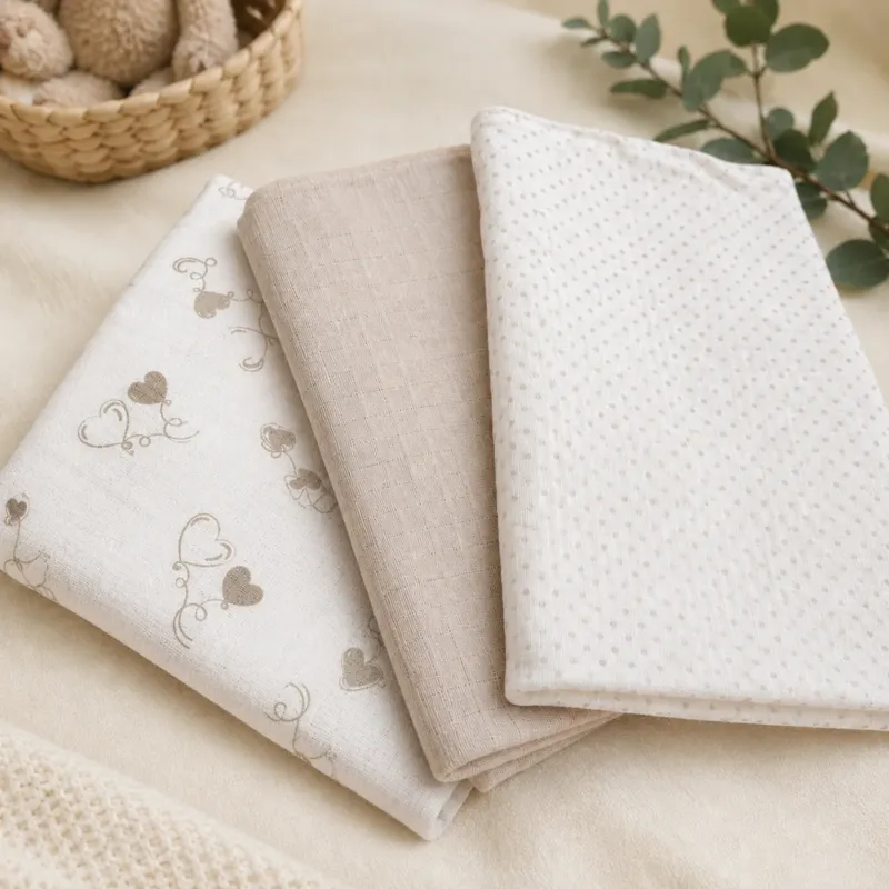 Set 3 Mussole in Garza di Cotone Neonato Rifinite con Piega 75x75cm - Nancy Baby Vendita Finale