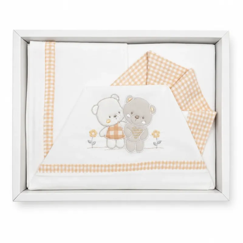 Consegna Rapida Completo Lenzuola Lettino 3 Pezzi Orsetti Bianco/Arancio - Bruco Bruco