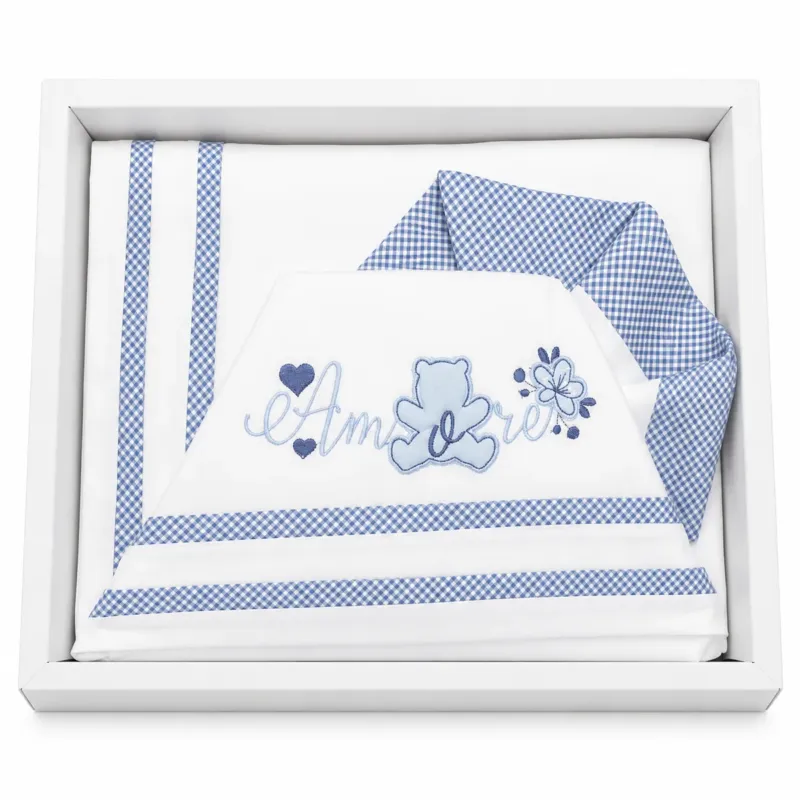 Completo Lenzuola Lettino 3 Pezzi Orsetto Amore Bianco/Cielo - Bruco Bruco Compra Online