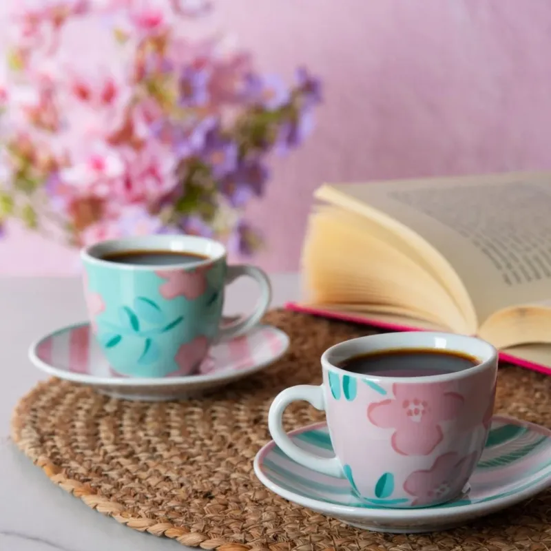 Offerta Lampo Set 6 Tazzine Caffè Primula con Piattino in Porcellana 90 ml - Excelsa
