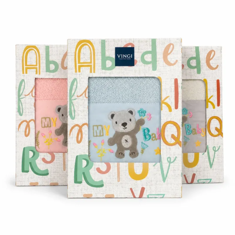 Set Asciugamani Baby 1+1 in Spugna di Cotone Orsetto - Vingi Offerta Lampo