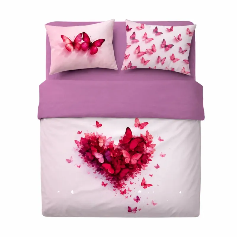 Prezzo Basso Completo Lenzuola Copriletto Matrimoniale AMORE 100% Cotone - Biancaluna