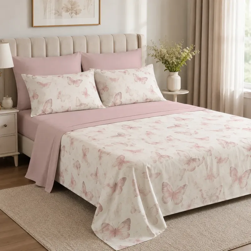 Ultima Occasione Completo Lenzuola Matrimoniale Cotone Digitale Arte Tessile Butterflies - Home Sweet Home