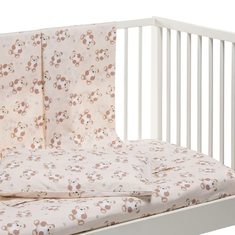 Completo Lenzuola Lettino Orsacchiotti Baby 100% Cotone - Caleffi Offerta Del Giorno
