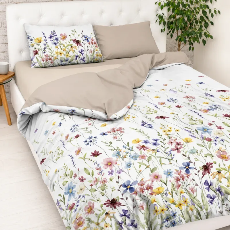 Direttamente Dal Produttore PARURE COPRIPIUMINO MATRIMONIALE INFINITY STAMPA DIGITALE PRATO IN FIORE - Daunex