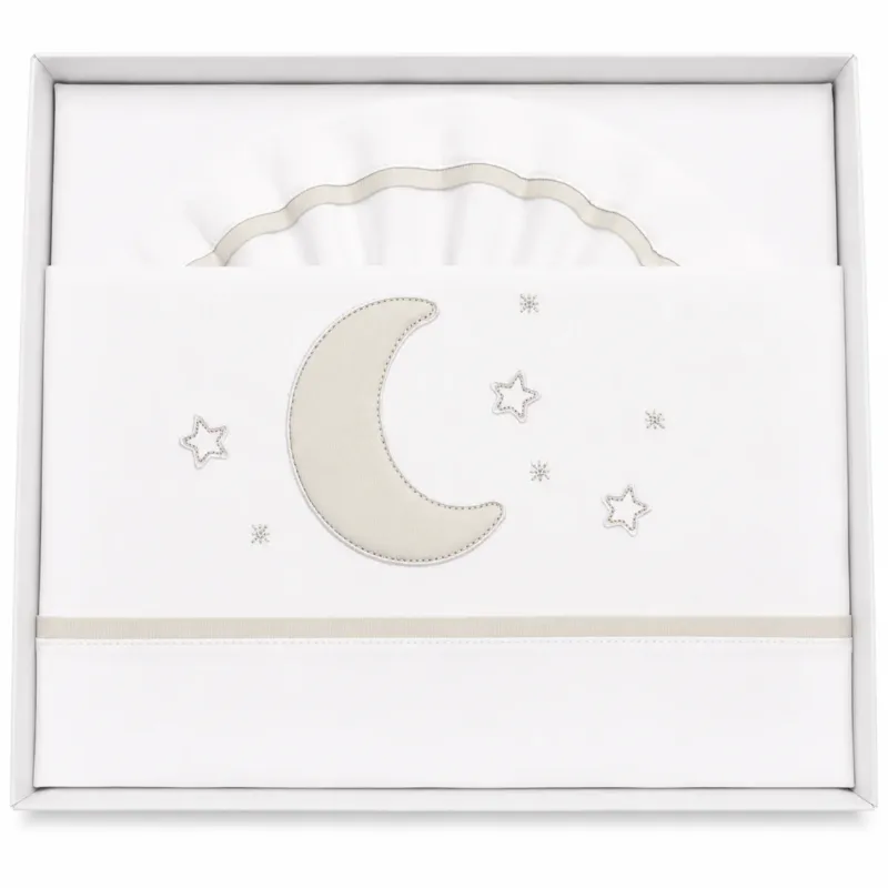 Non Perdere Completo Lenzuola Culla Luna Tortora ART.6030 100% Cotone - Dolci Sogni