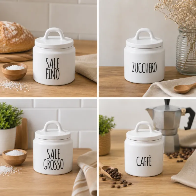 Direttamente Dal Produttore Barattolo in Ceramica con Coperchio per Zucchero, Caffè, Sale Fino o Grosso, 13x15cm o 14x21cm - Cucina&Cottura