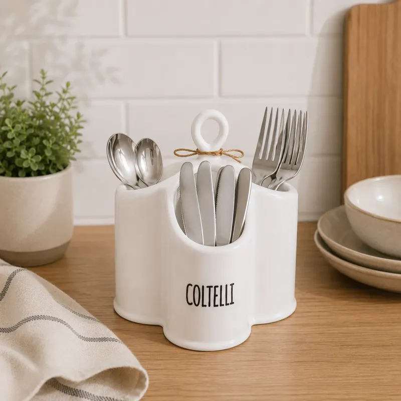 Porta Posate in Ceramica 16,5x14x18cm - Cucina&Cottura Prezzo Di Fabbrica