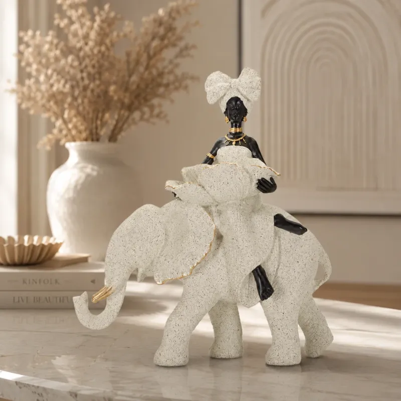 Offerta Scultura Etnica Donna Africana Su Elefante 50X16X34cm - Ferretti