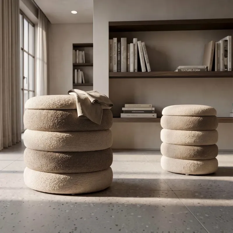 Set 2 Pouf Stile Nordico Naturale - Ferretti Miglior Prezzo
