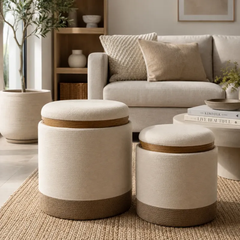 Prezzo Conveniente Coppia Pouf Contenitore Stile Nordico - Ferretti