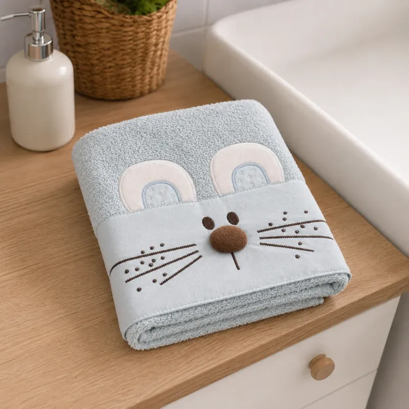 Set Asciugamani Baby 1+1 in Spugna di Cotone Rabbit - Vingi Offerta Limitata