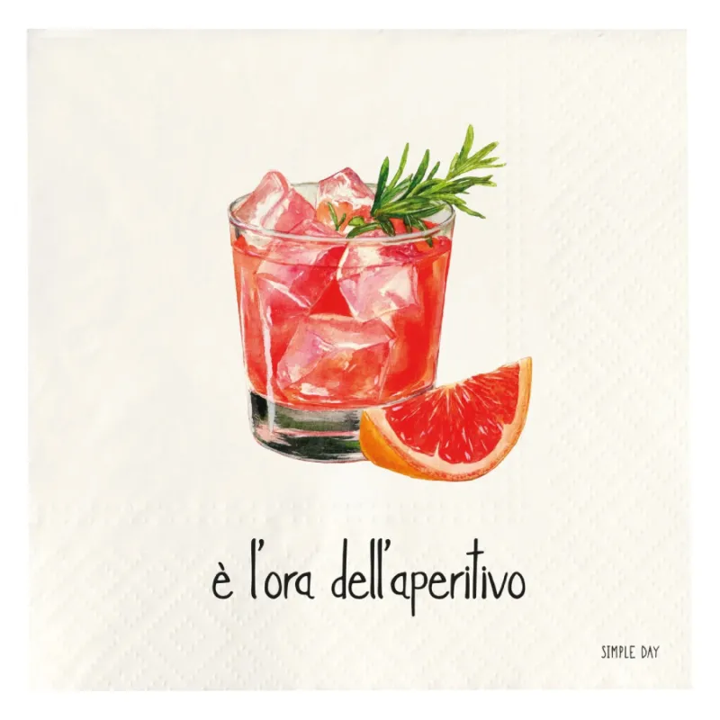 Nuova Collezione SIMPLE DAY Set 20 tovaglioli in carta “È l’ora dell’aperitivo” – 33 x 33 cm