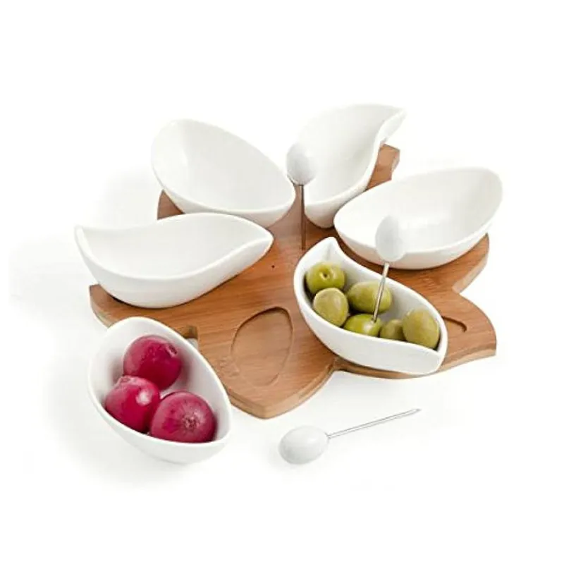 BRANDANI Antipastiera “Spicchi di Sole” in Porcellana e Bamboo – 28 x 27 x h 5 cm Offerta Limitata