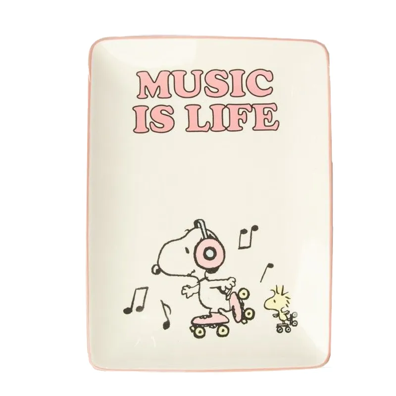 Solo Oggi BLOGO DESIGN Vassoio in ceramica Snoopy “Music is Life” – 16 × 1,6 × 22 cm