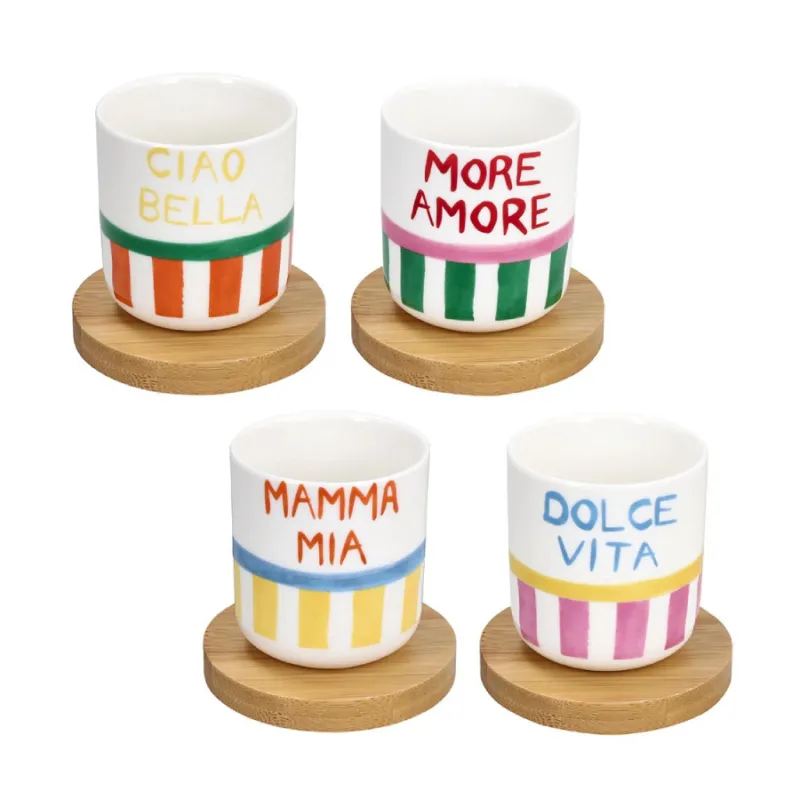 Set 4 bicchierini caffè “Viva L’Italia” Linea New Milk & Coffee – 110 cc Di Tendenza