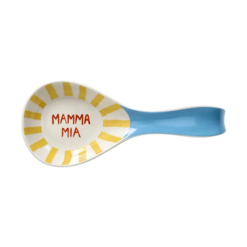 Prezzo Ridotto Poggia mestolo azzurro e giallo “Viva L’Italia – Mamma Mia” Linea New Milk & Coffee – 23 cm