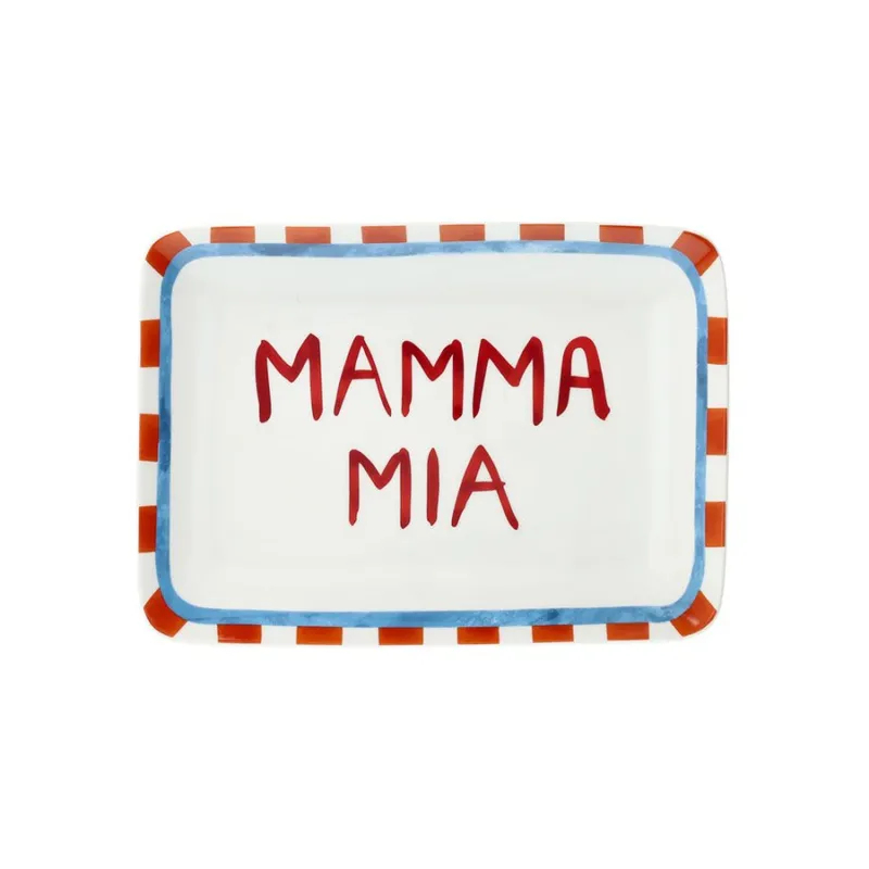 Piatto rettangolare “Viva L’Italia – Mamma mia” Linea New Milk & Coffee – 23 x 16 cm Prezzo Di Fabbrica