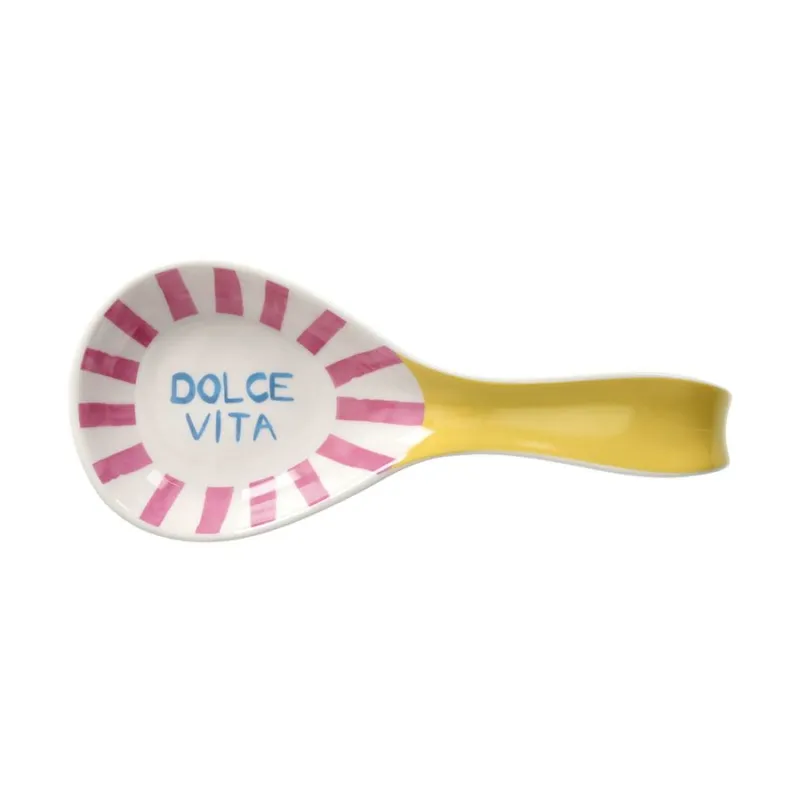 Poggia mestolo giallo e rosa “Viva L’Italia – Dolce Vita” Linea New Milk & Coffee – 23 cm Direttamente Dal Produttore
