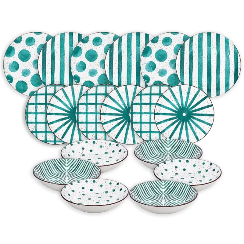Servizio tavola in porcellana verde “Teal Mirage” Linea Moon – 18 pz Affare