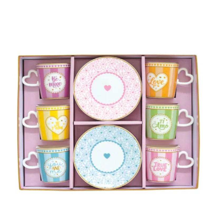 Soddisfatti O Rimborsati EASY LIFE Set 6 tazzine espresso “Cuoricini Colours” con piattini – 100 ml
