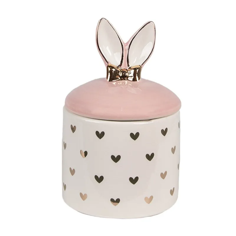 Sconto CLAYRE & EEF Barattolo in ceramica bianca con coperchio “Coniglio” – ⌀ 9 x h 14 cm