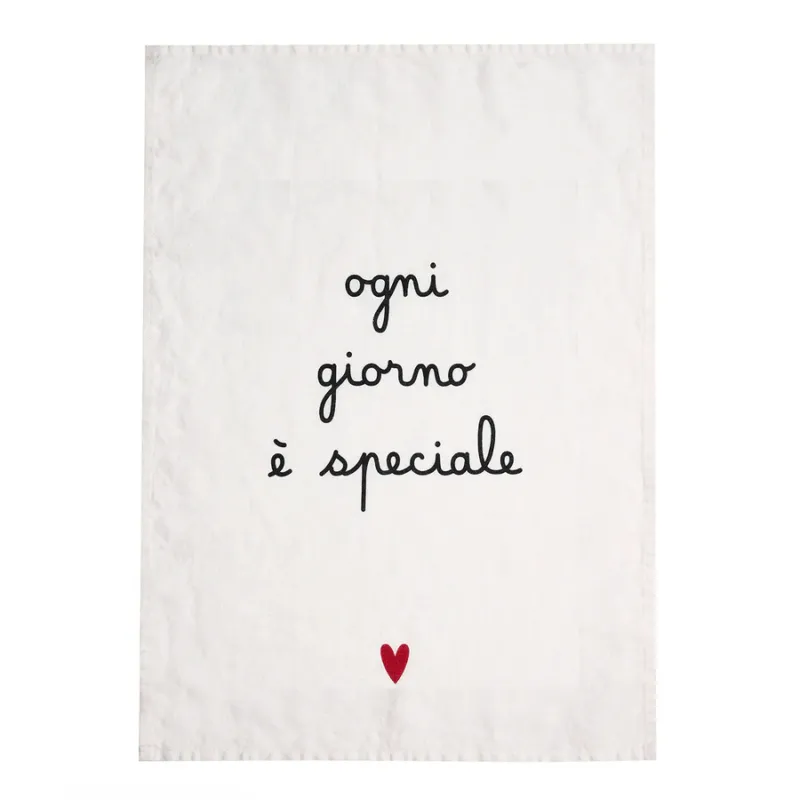 SIMPLE DAY Canovaccio in lino con scritta “Ogni giorno è speciale” – 50 x 68 cm Ultimissimo Modello