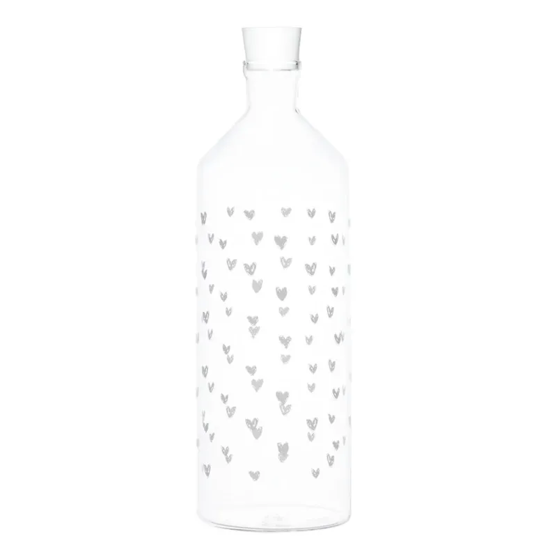 Di Tendenza SIMPLE DAY Bottiglia in vetro borosilicato trasparente con decoro “Tappezzeria Cuori” – 1,4 lt
