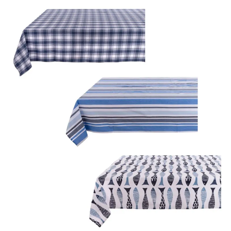 Offerta BLANC MARICLO’ Tovaglia in cotone “Mare” blu e azzurra assortita – 140 x 180 cm