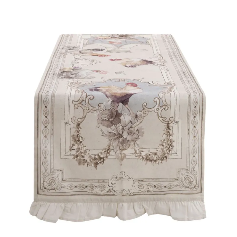 Di Tendenza BLANC MARICLO’ Runner in cotone con gala “Gallo” – 50 x 160 cm