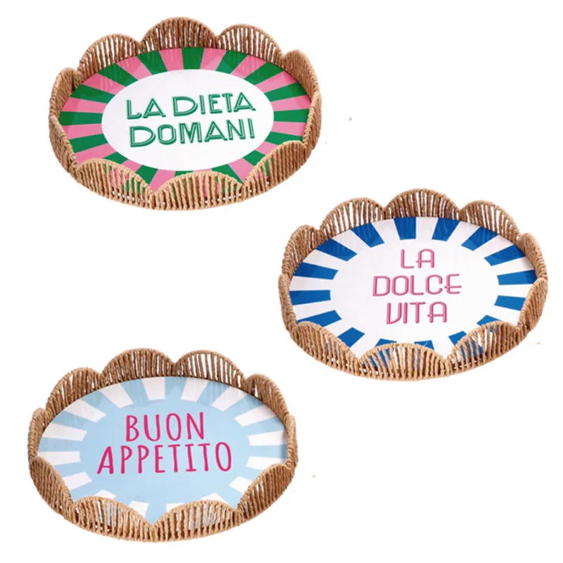 Vassoio ovale colorato in MDF con scritte assortito – ⌀ 31 x h 5 cm Nuovo Arrivo
