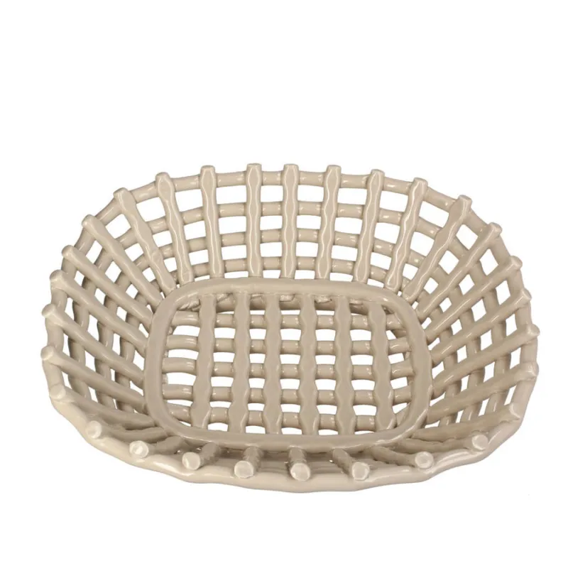 Offerta Del Giorno KERSTEN Cestino portafrutta in ceramica color avorio rettangolare – 32,5 x 29,5 x 9 cm