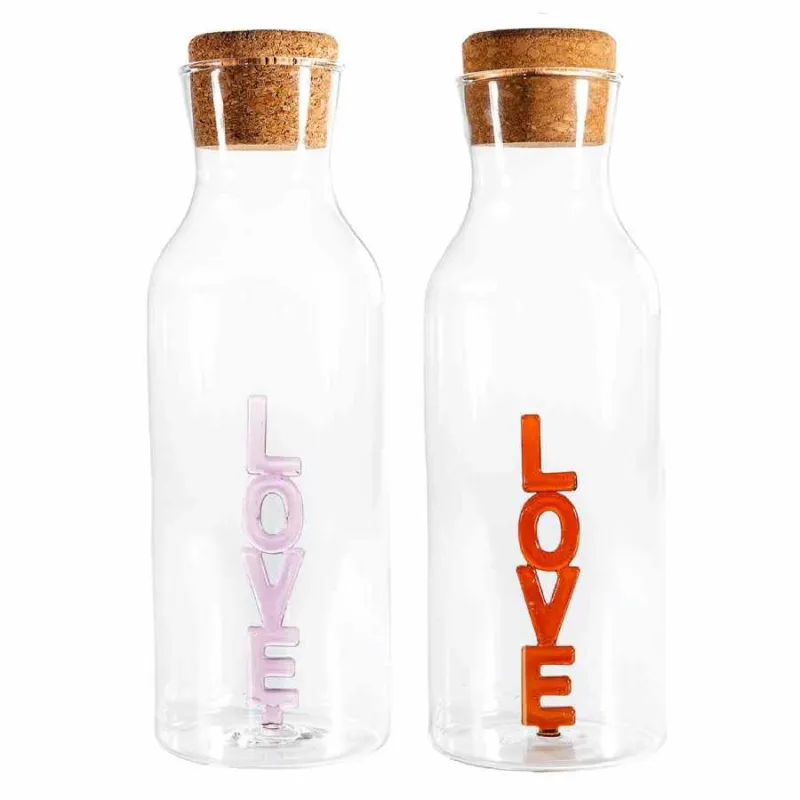 Ultimissimo Modello Bottiglia in vetro con tappo sughero e scritta love assortita – ⌀ 9 x h 27 cm