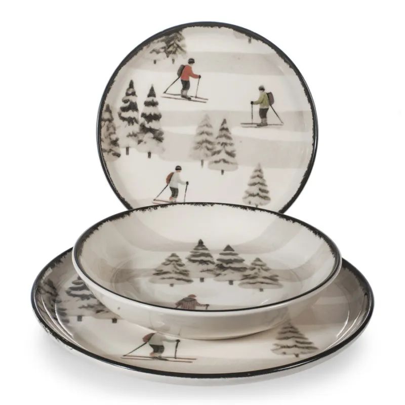 Occasione H&H Servizio tavola piatti in porcellana Natalizio “Retro Skiers” – 18 pz