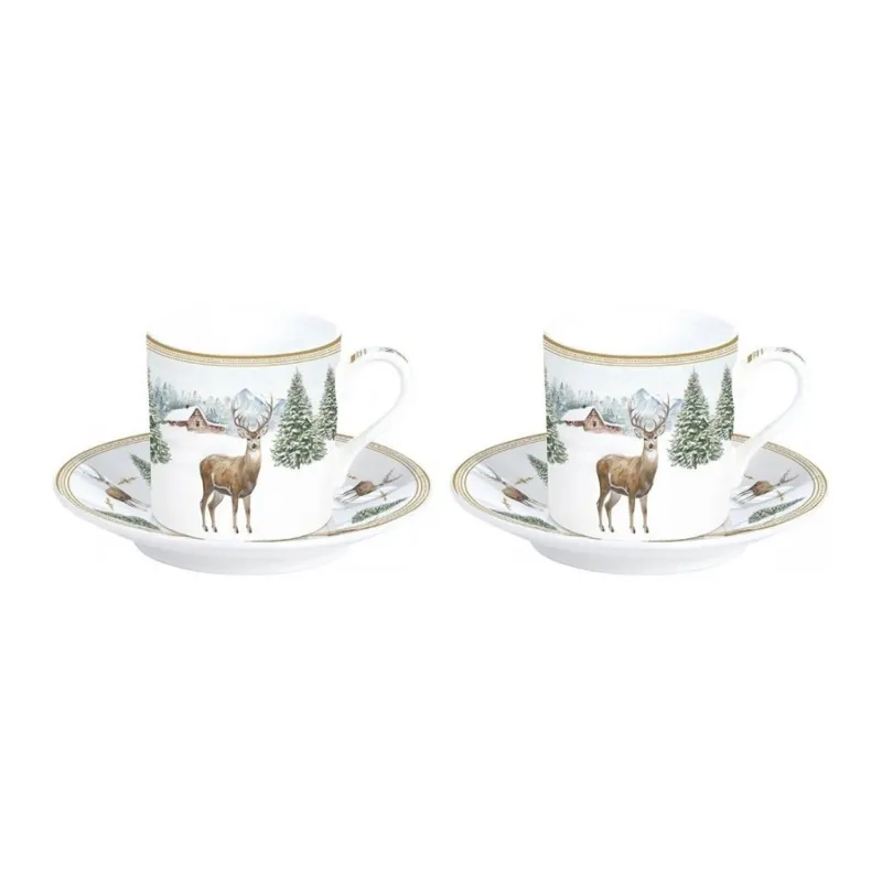Prezzo Ridotto EASY LIFE Set 2 tazzine caffè con piattini in porcellana “White Forest” – 75 ml