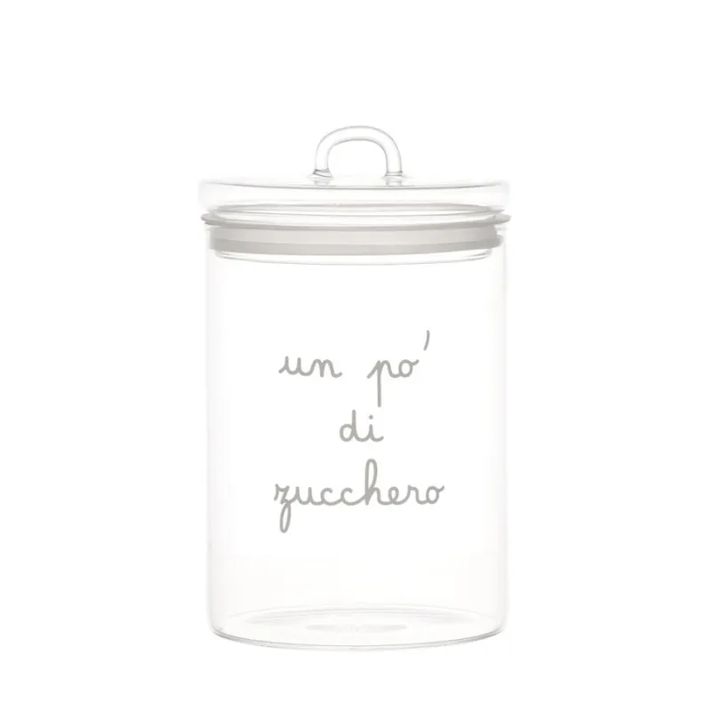 SIMPLE DAY Barattolo ermetico in vetro borosilicato decoro “Un pò di zucchero” – ⌀ 12 x h 20 cm Ultima Occasione