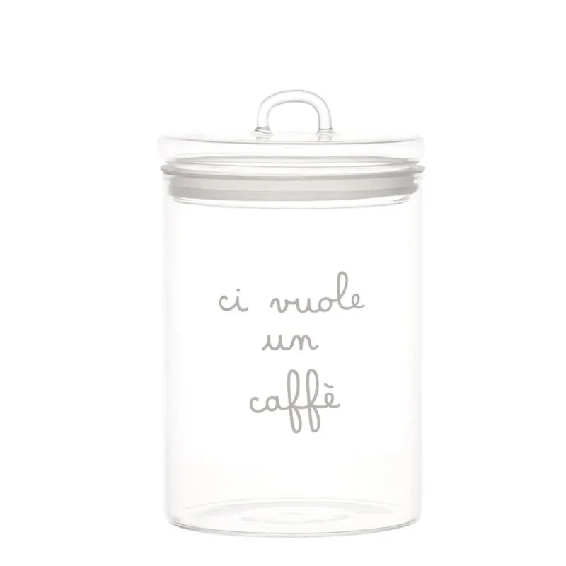 SIMPLE DAY Barattolo ermetico in vetro borosilicato decoro “Ci vuole un caffè” – ⌀ 12 x h 20 cm Subito Disponibile