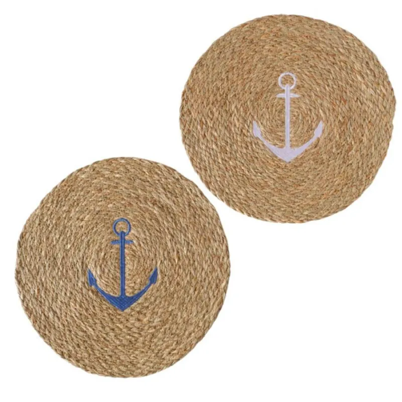 Compra Oggi Stesso Tovaglietta in iuta intrecciata “Ancora” bianca o blu assortita – ⌀ 38 cm