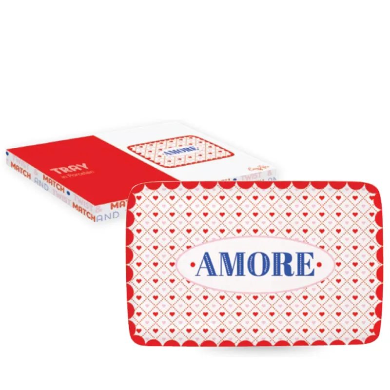 Prezzo Basso EASY LIFE Vassoio rettangolare in ceramica Amore “Twist & Match Red” – 22 x 14 cm