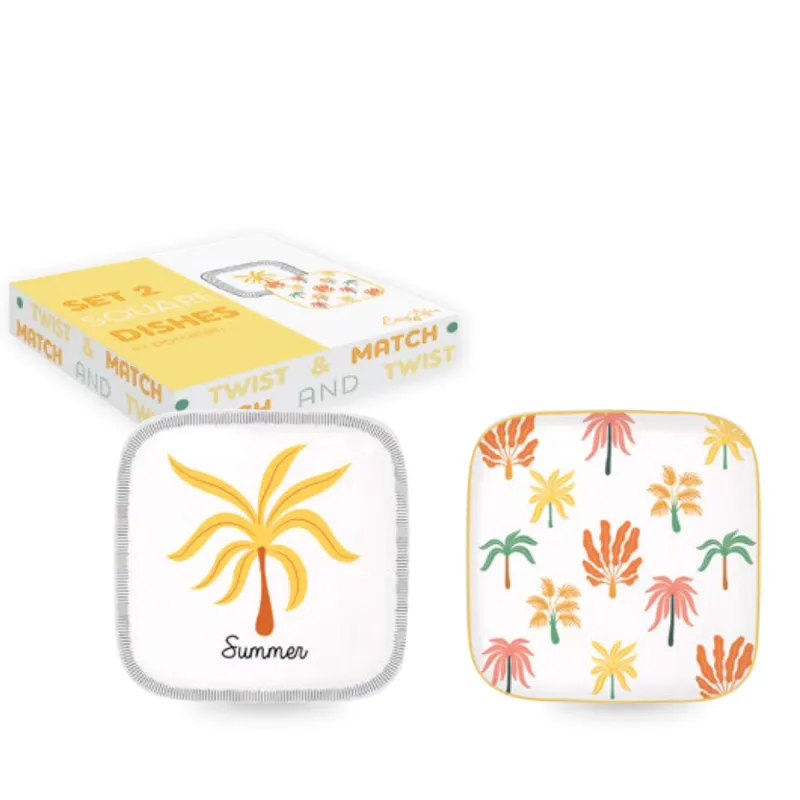Prezzo Ridotto EASY LIFE Set 2 piattini in porcellana Palma “Twist and Match Yellow” – 11 x 11 cm