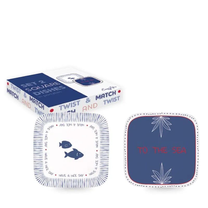 Prezzo Conveniente EASY LIFE Set 2 piattini in porcellana Mare “Twist and Match Blu” – 11 x 11 cm